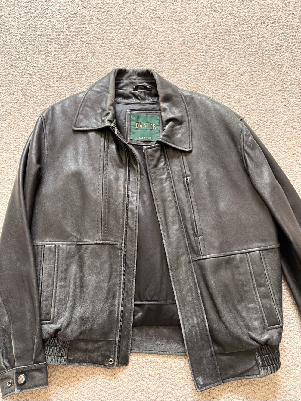 Vintage Danier Unisex Black Leather Bomber Jacket